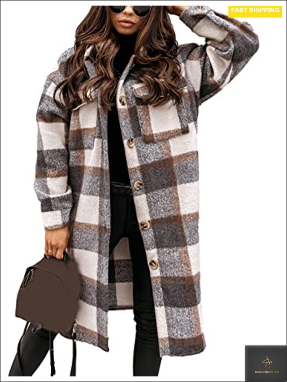 Oversized Plaid Flannel Shacket, Women's Fall Winter Long Sleeve Button Down
